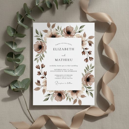 Invitation Mariage Fantaisie Florale Marron