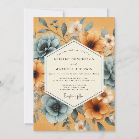 Invitation Mariage Fantaisie Florale Ocre (Devant)