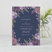 Invitation Mariage Fantaisie Florale Prune Profond (Debout devant)