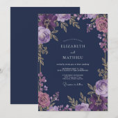 Invitation Mariage Fantaisie Florale Prune Profond (Devant / Derrière)