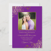 Invitation Mariage Fantaisie Photo & Code QR Violet & Or (Devant)
