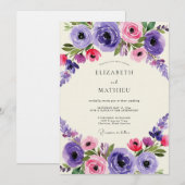 Invitation Mariage Fantaisie Rose Violet (Devant / Derrière)