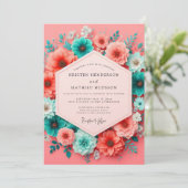 Invitation Mariage Fantaisie Teinte de Bleu-vert Corail (Debout devant)