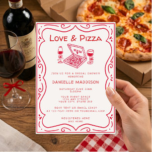 Invitation Mariage Fantaisiste à la Main Amour & Pizza Enterr