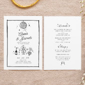 Invitation Mariage fantaisiste à la mode rétro dessiné à la m