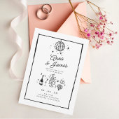 Invitation Mariage fantaisiste à la mode rétro dessiné à la m