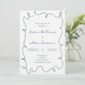 Invitation Mariage fantaisiste à rayures manuscrites bleues (Debout devant)