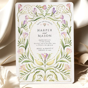 Invitation Mariage Fantaisiste Art Nouveau Freesias Or