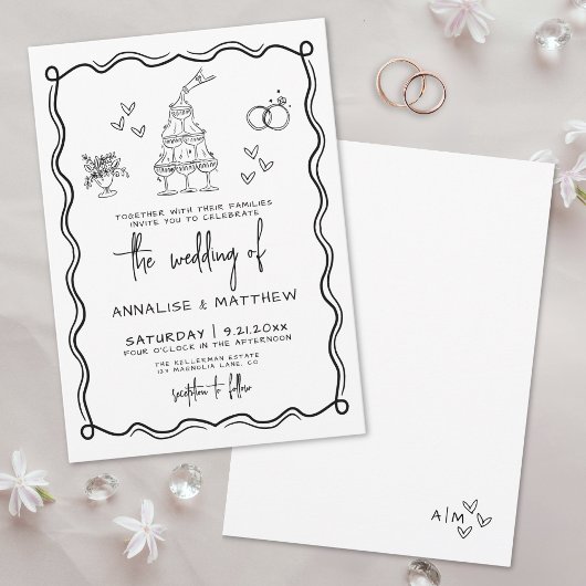 Invitation Mariage Fantaisiste au Dessin Main Quirky