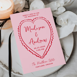 Invitation Mariage Fantaisiste aux Cœurs Roses et Rouges