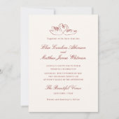 Invitation Mariage fantaisiste aux cygnes illustrés en rouge (Devant)