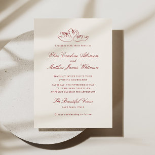 Invitation Mariage fantaisiste aux cygnes illustrés en rouge