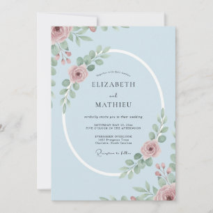 Invitation Mariage fantaisiste aux fleurs bleu pâle