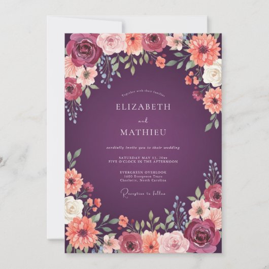Invitation Mariage fantaisiste aux fleurs de prune (Devant)
