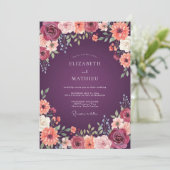 Invitation Mariage fantaisiste aux fleurs de prune (Debout devant)