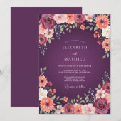Invitation Mariage fantaisiste aux fleurs de prune (Devant / Derrière)