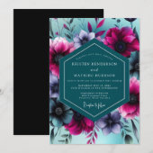 Invitation Mariage Fantaisiste aux Fleurs de Teal (Devant / Derrière)