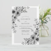 Invitation Mariage fantaisiste aux fleurs grises (Debout devant)