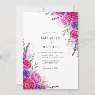 Invitation Mariage Fantaisiste aux Fleurs Magenta Violet