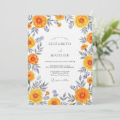 Invitation Mariage Fantaisiste aux Fleurs Orange (Debout devant)