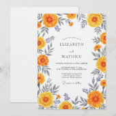Invitation Mariage Fantaisiste aux Fleurs Orange (Devant / Derrière)
