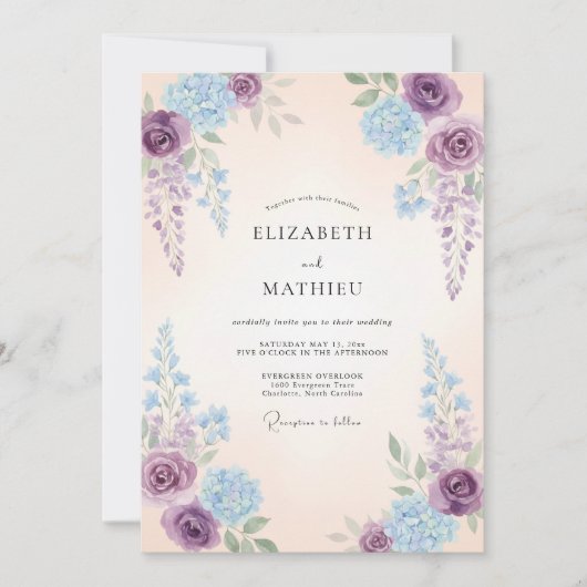 Invitation Mariage Fantaisiste aux Hortensias Violets (Devant)