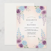 Invitation Mariage Fantaisiste aux Hortensias Violets (Devant / Derrière)