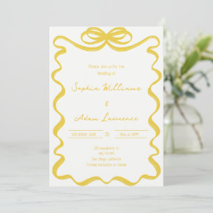 Invitation Mariage fantaisiste avec rayures manuscrites jaune