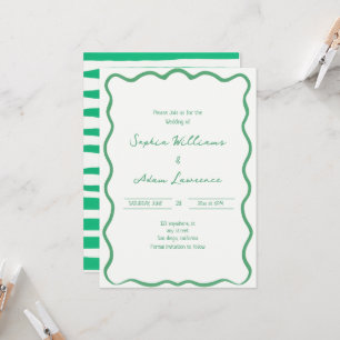 Invitation Mariage Fantaisiste avec Rayures Manuscrites Verte