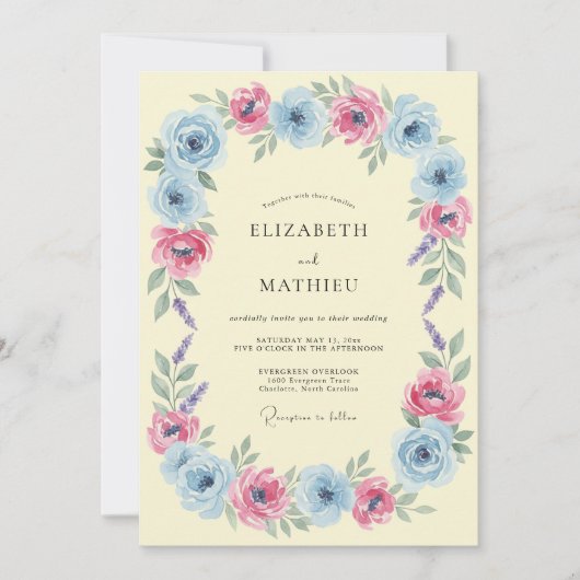 Invitation Mariage fantaisiste bleu clair de printemps (Devant)