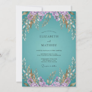 Invitation Mariage Fantaisiste Bleu-vert Fleurissant