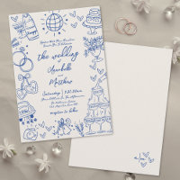 Mariage Fantaisiste Bleu Vintage Dessiné à la Main