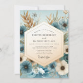 Invitation Mariage fantaisiste botanique sarcelle (Devant)