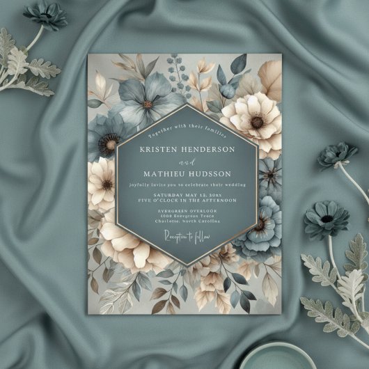 Invitation Mariage Fantaisiste Botanique Sarcelle