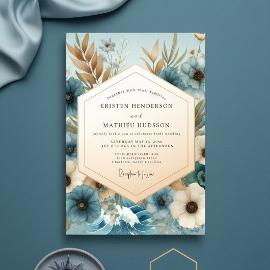 Invitation Mariage fantaisiste botanique sarcelle