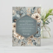Invitation Mariage Fantaisiste Botanique Sarcelle (Debout devant)