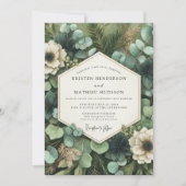 Invitation Mariage Fantaisiste Botanique Vert Profond (Devant)