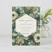 Invitation Mariage Fantaisiste Botanique Vert Profond (Debout devant)