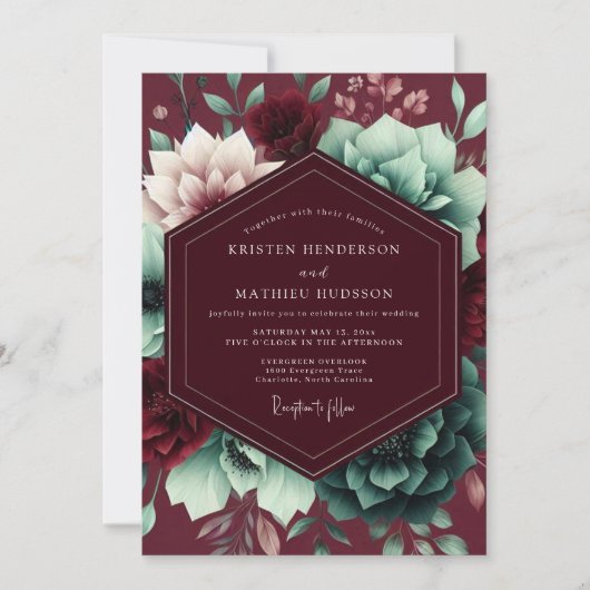 Invitation Mariage fantaisiste Burgundy Bloom (Devant)