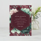 Invitation Mariage fantaisiste Burgundy Bloom (Debout devant)