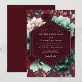 Invitation Mariage fantaisiste Burgundy Bloom (Devant / Derrière)
