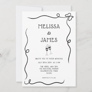 Invitation Mariage Fantaisiste Champagne Dessiné à la Main