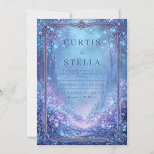 Invitation Mariage Fantaisiste dans une Forêt Enchantée Bleue