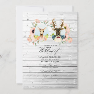 Invitation Mariage Fantaisiste de Cerfs de la Forêt Rustique