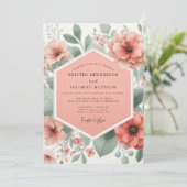 Invitation Mariage fantaisiste de floraison de corail (Debout devant)