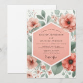 Invitation Mariage fantaisiste de floraison de corail (Devant / Derrière)