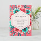 Invitation Mariage fantaisiste de floraison de corail (Debout devant)