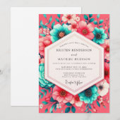 Invitation Mariage fantaisiste de floraison de corail (Devant / Derrière)