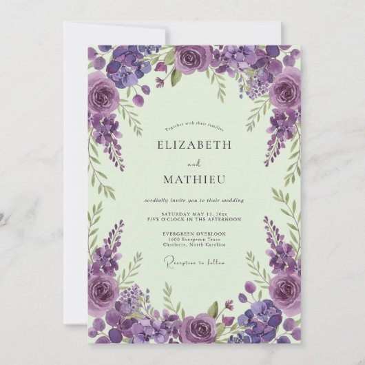 Invitation Mariage Fantaisiste de Printemps Violet (Devant)