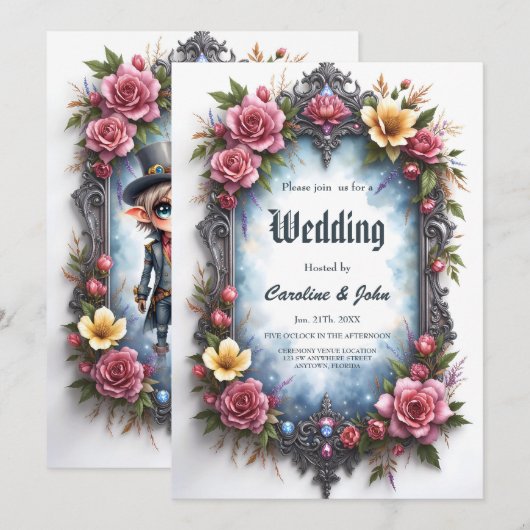 Invitation Mariage Fantaisiste d'Elfe Steampunk (Devant / Derrière)